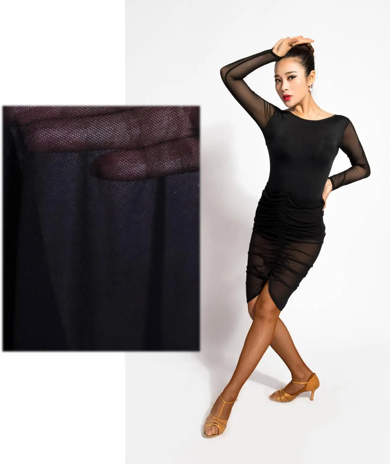 G3106 платье для латинских бальных танцев с сеткой и плиссированной