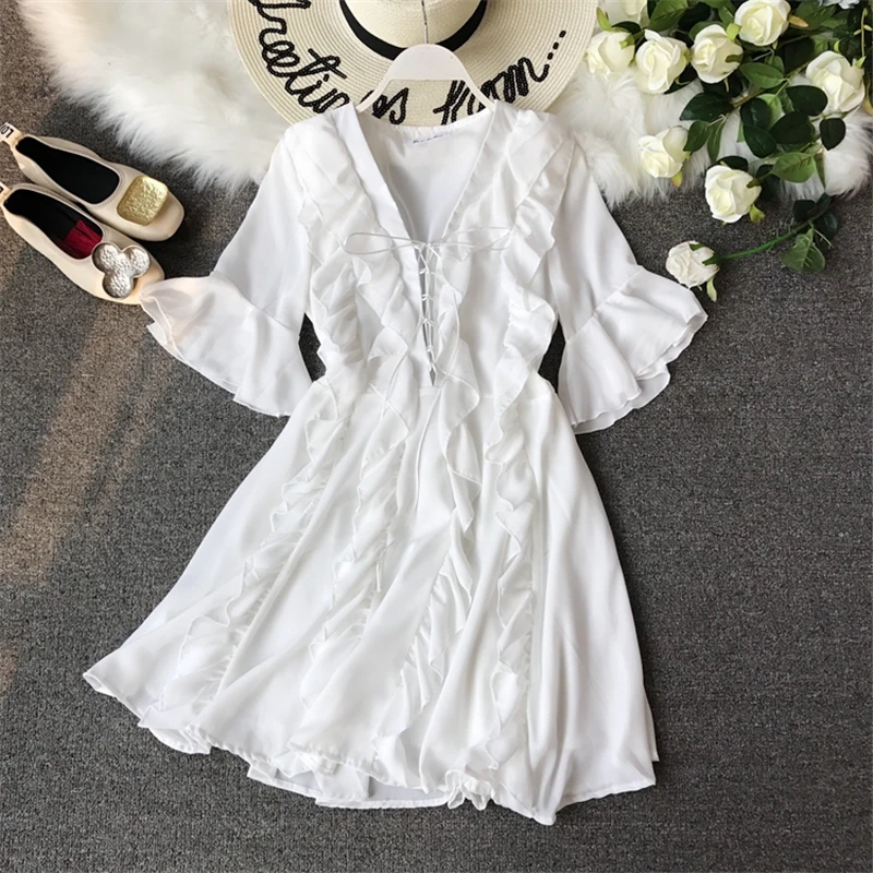 Шифоновое платье-мини с оборками летнее | Женская одежда