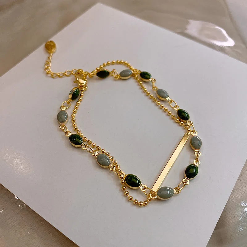 

French Vintage Women Bracelet Simple Korean Multilayer Accessories Romantic Cute Girl Wedding Jewelry Pebble Pendant Hand Chain