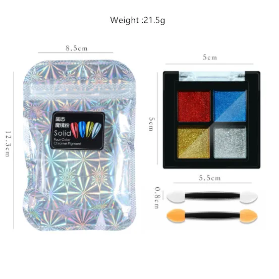 4 цвета порошок Авроры для ногтей лазерный однотонный зеркальный блестящий