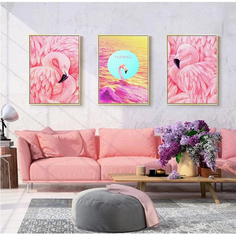 Элегантный акварельный Фламинго Корона Холст плакат и печать настенная живопись