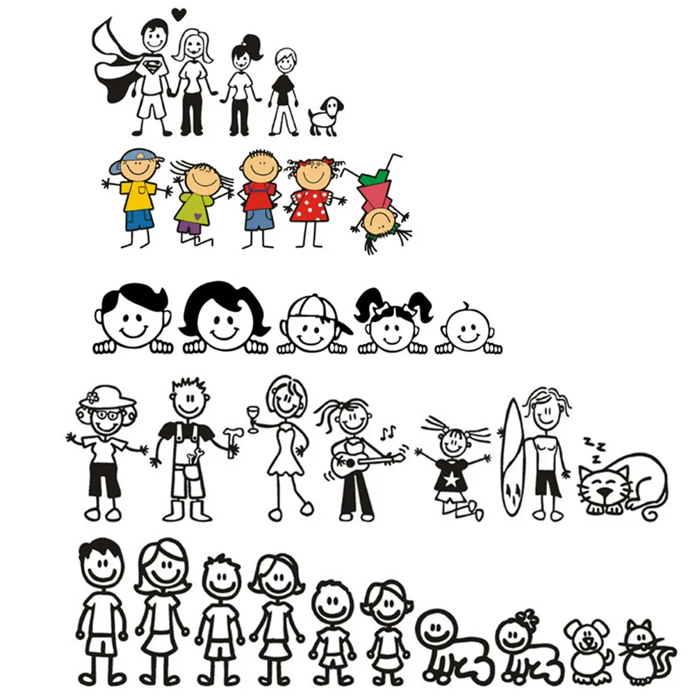 Мультяшная большая семейная дневная Наклейка на окно автомобиля для папы мамы