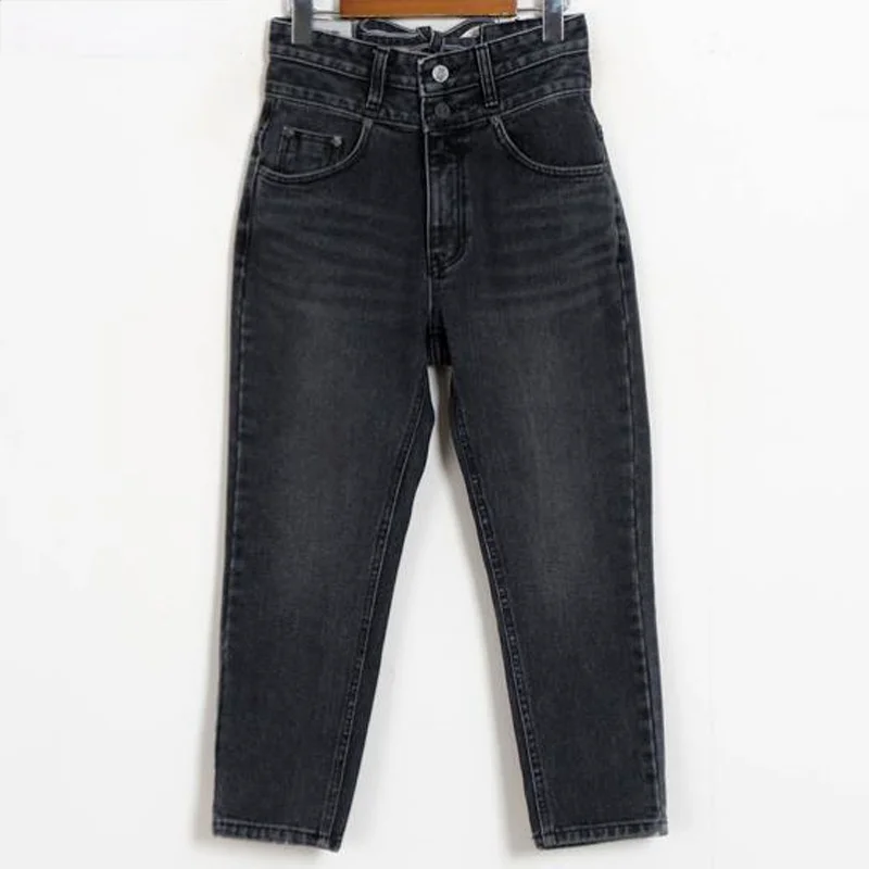 

2021 Streetwear Double Button Straight Jeans Pants for Women Spring Summer Pantalon Femme High Waist Ladies Denim Trousers