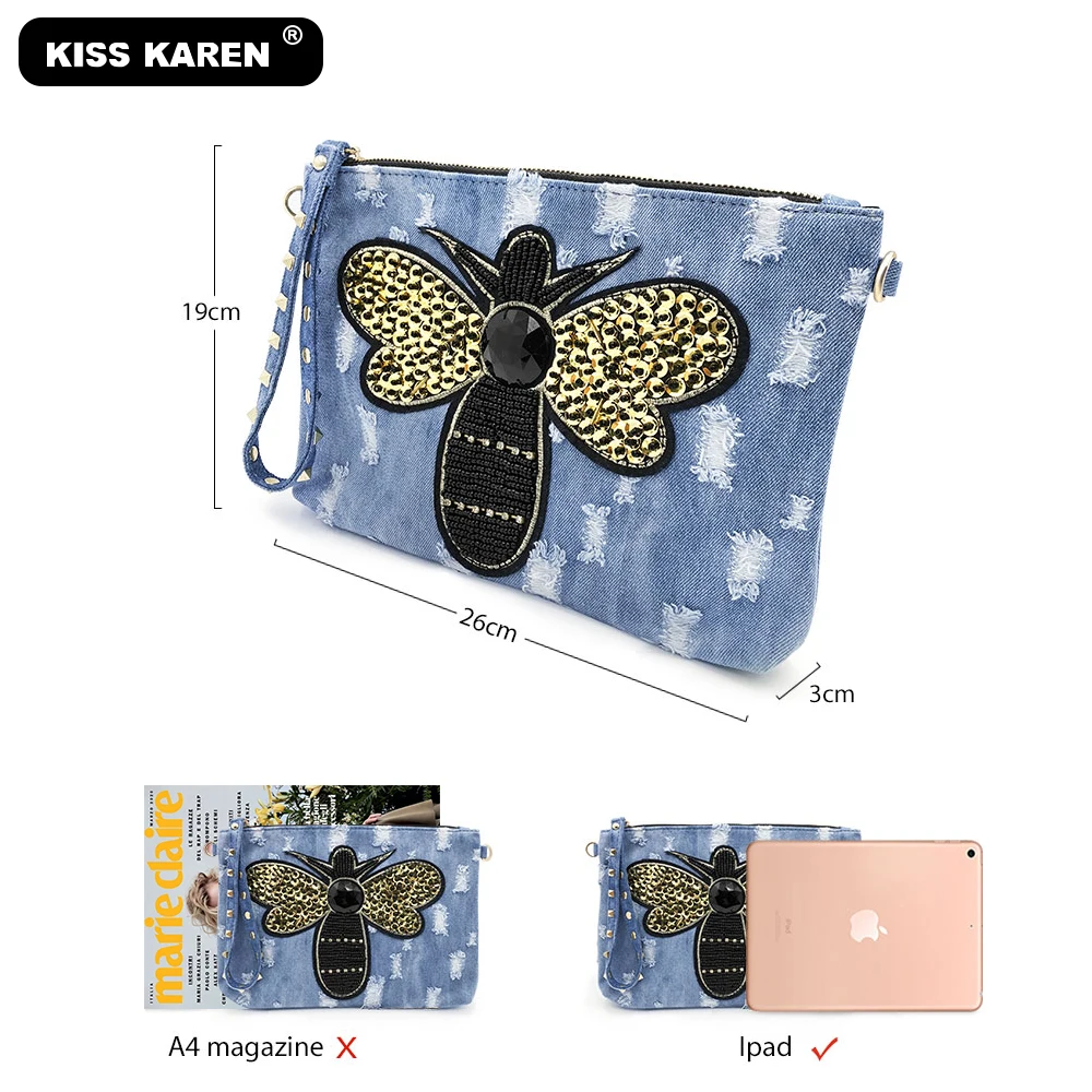 Casual Fashion 2020 Denim Wristlets Women's Shoulder Bags Jeans Women Purse with Butterflyer Patch Messenger | Багаж и сумки
