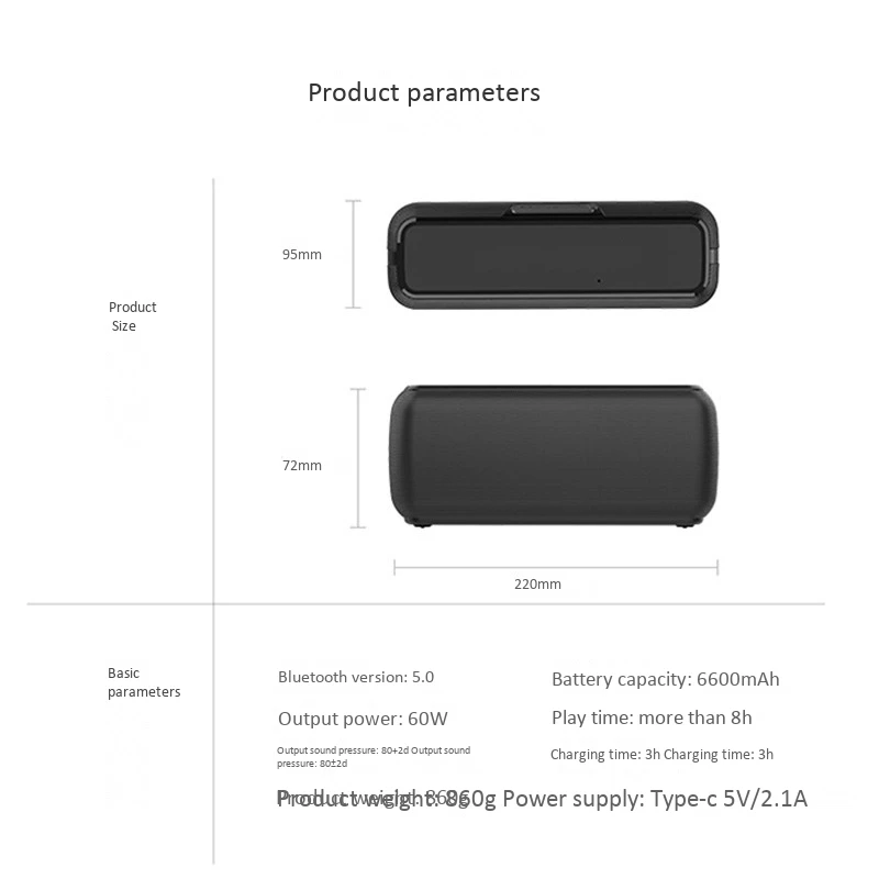 

60W Portable Bluetooth Speaker B Waterproof Column TWS Stereo Subwoofer Support TF Card AUX Soundbar