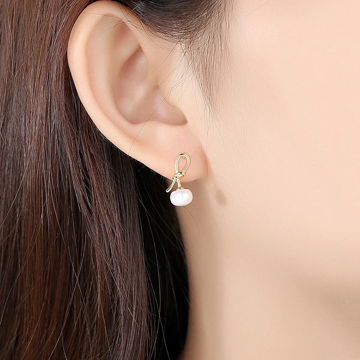 

MM-12 Korean fashion S925 Sterling Silver Stud Earrings Geometric Lines Knotted Bowknot Pearl Stud Earring