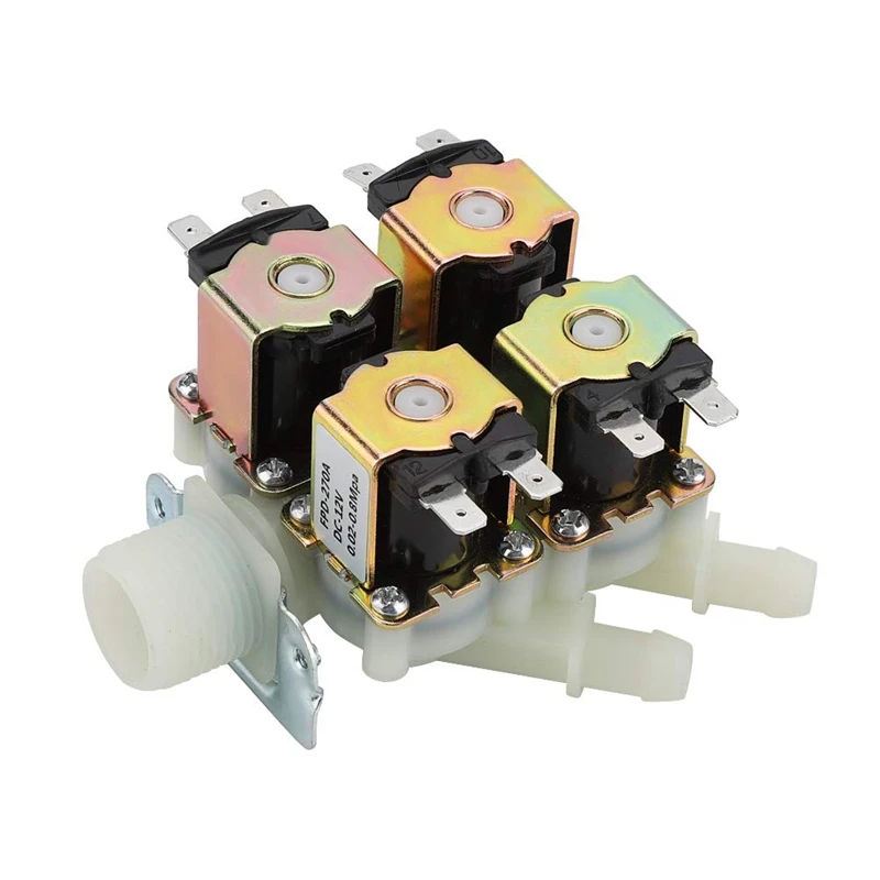 

Water Inlet Valve, DC12V DN20 G3/4 inch 1 in 4 Out Plastic Solenoid Valve Electromagnetic Valve Normally Closed Water Drain Valv