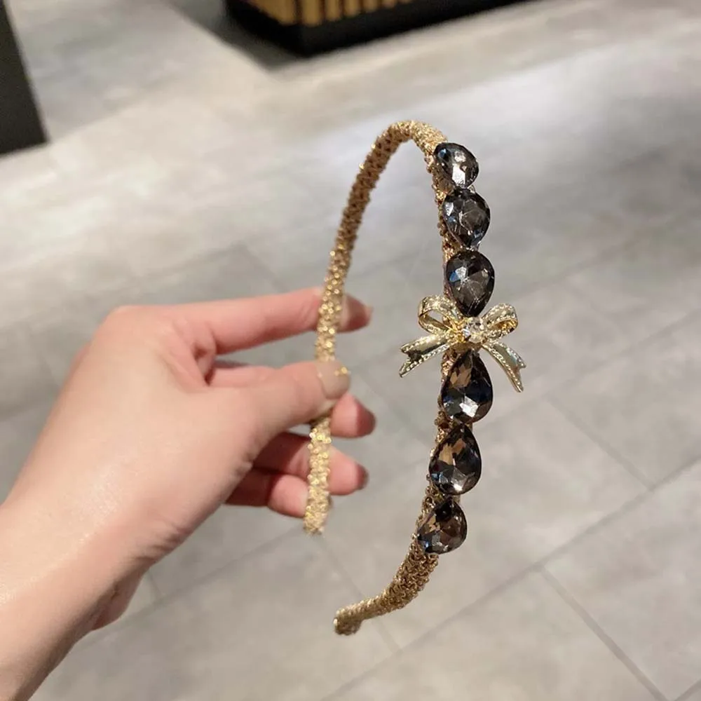 

New Korean Hair Accessories Female Crystal Bow Headband Fashion Temperament Hair Hoop Simple Hair Band