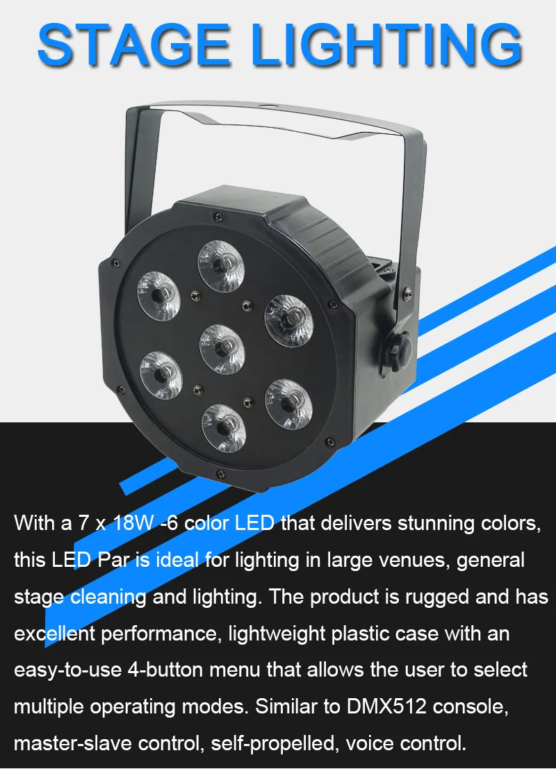 25 Угол большой объектив 7x18 Вт led Par огни RGBWA UV 6в1 плоский par led dmx512 Дискотека освещение Профессиональный Сценический dj оборудование