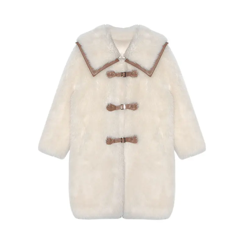 

AFURBVT Fashion Lamb Wool Autumn Winter Coat Women Jacket Fleece Shaggy Warm Long Jackets Overcoat Single Breasted Outwear