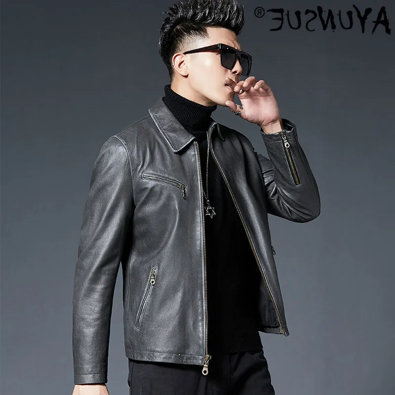 

Leather Men's wear, motorcycle jacket, cowhide, sheepskin coat, kd2227