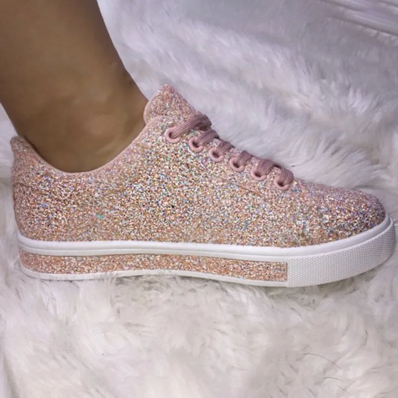 Женская Вулканизированная обувь кроссовки шикарная для девочек Блестящие