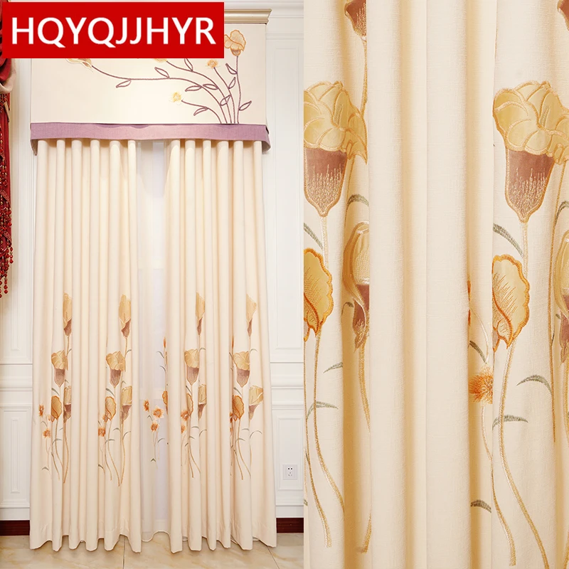 

creamy-white luxury villa embroidered blackout curtains for living room kitchen apartment high quality modern thick curtain