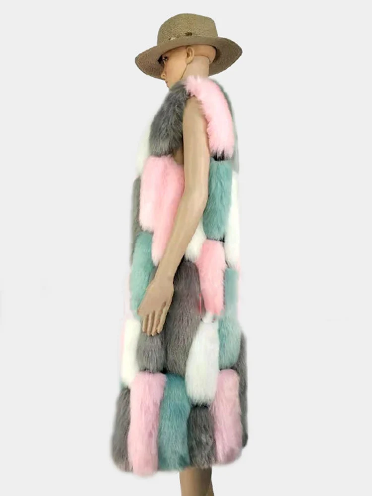 Пальто из искусственного меха женская меховая жилетка пушистая цветная длинная