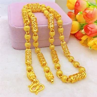 luxury 18k gold mens necklace hollow beaded chain neckklaces thicked yellow gold necklace for wedding engagement jewelry gifts