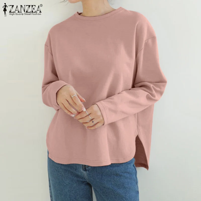 

Oversized Women Long Sleeve Pullover ZANZEA Casual Solid Sweatshirt 2022 Autumn Irregular Loose Hoodies Fashion Lady O Neck Tops
