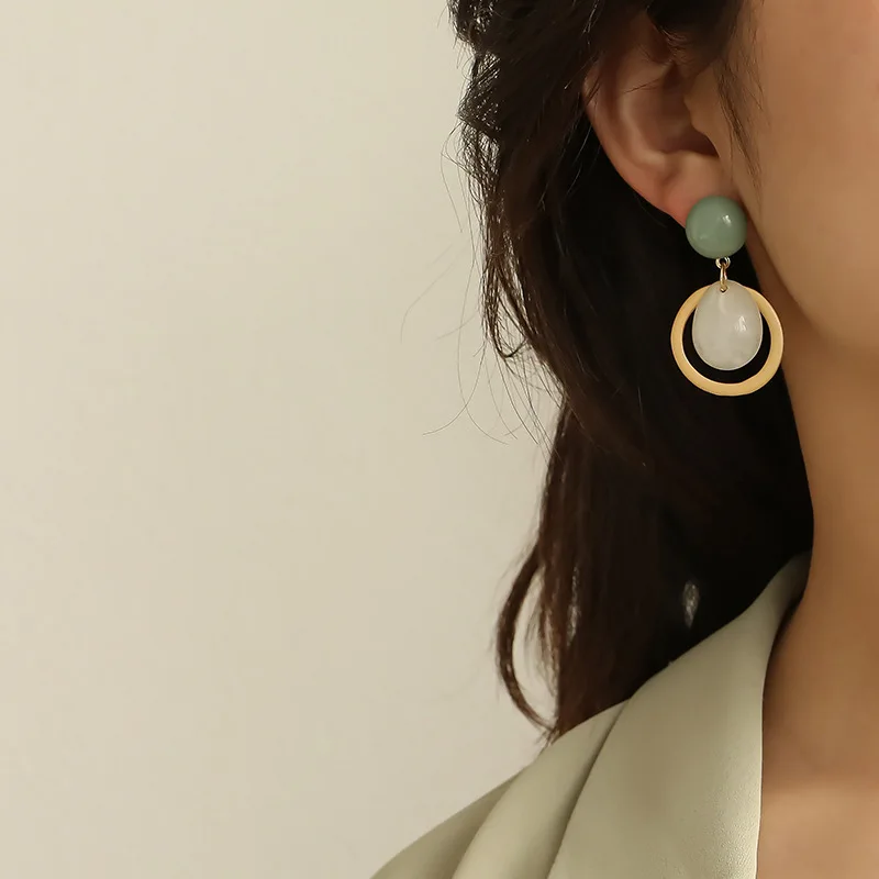 Woman Earrings Fashion Simple Drop Pendant Acrylic Metal Big Stone Women's Party Dating Jewelry Gifts | Украшения и