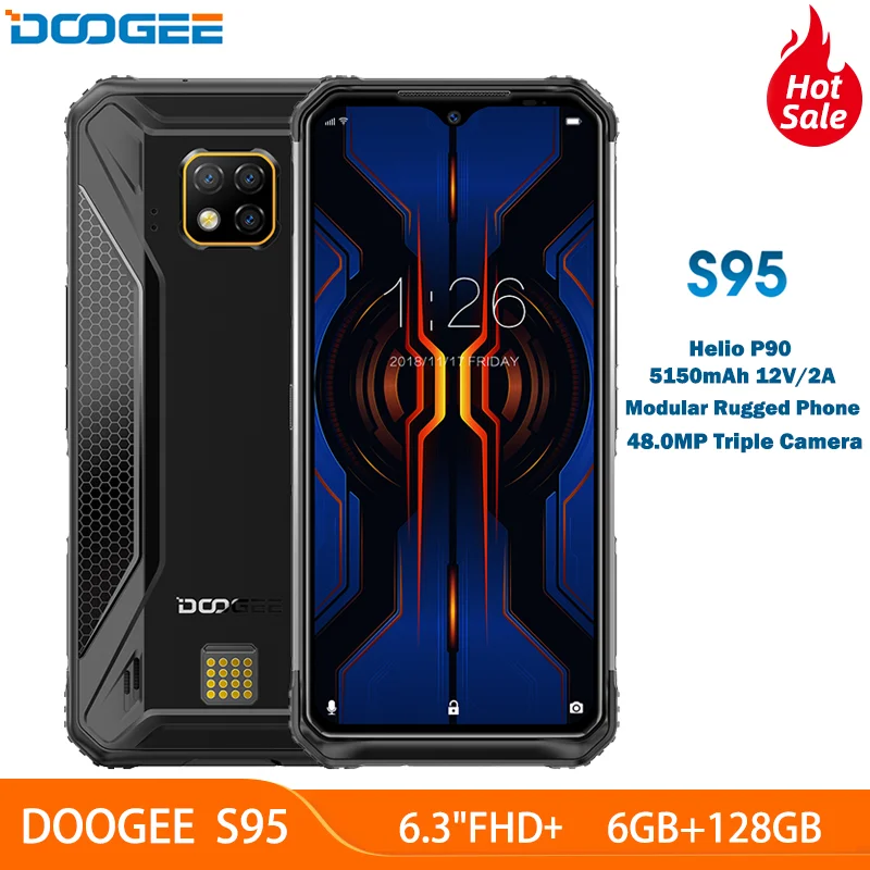 DOOGEE S95 IP68 модульный прочный мобильный телефон на процессоре Helio P90 Octa Core 6 ГБ 128 48MP