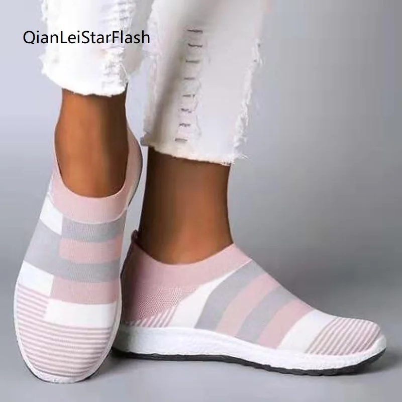 

Women's Casual Vulcanized Shoes Woman Sock Sneakers 2020 New Women Knitted Flat Shoes Ladies Slip On Female Loafers