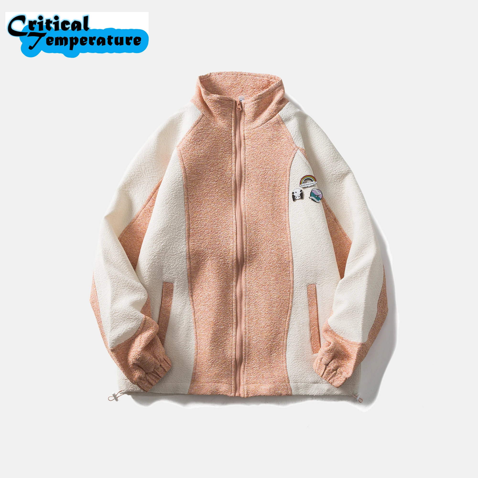 

Color Block Patchwork Jacket Hip Hop Streetwear Harajuku Panda Rainbow Jacket Coat 2021 Men Autumn Cotton Jacket Coat Outwear