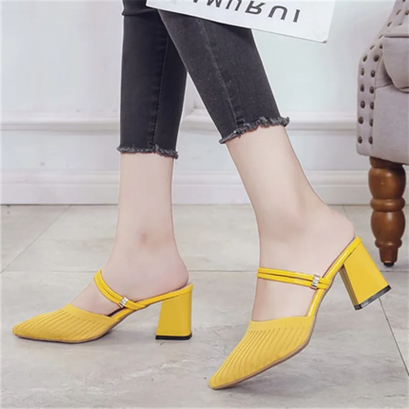 2020 Лето Модельные вечерние туфли Трикотажный верх Женские на высоком каблуке для