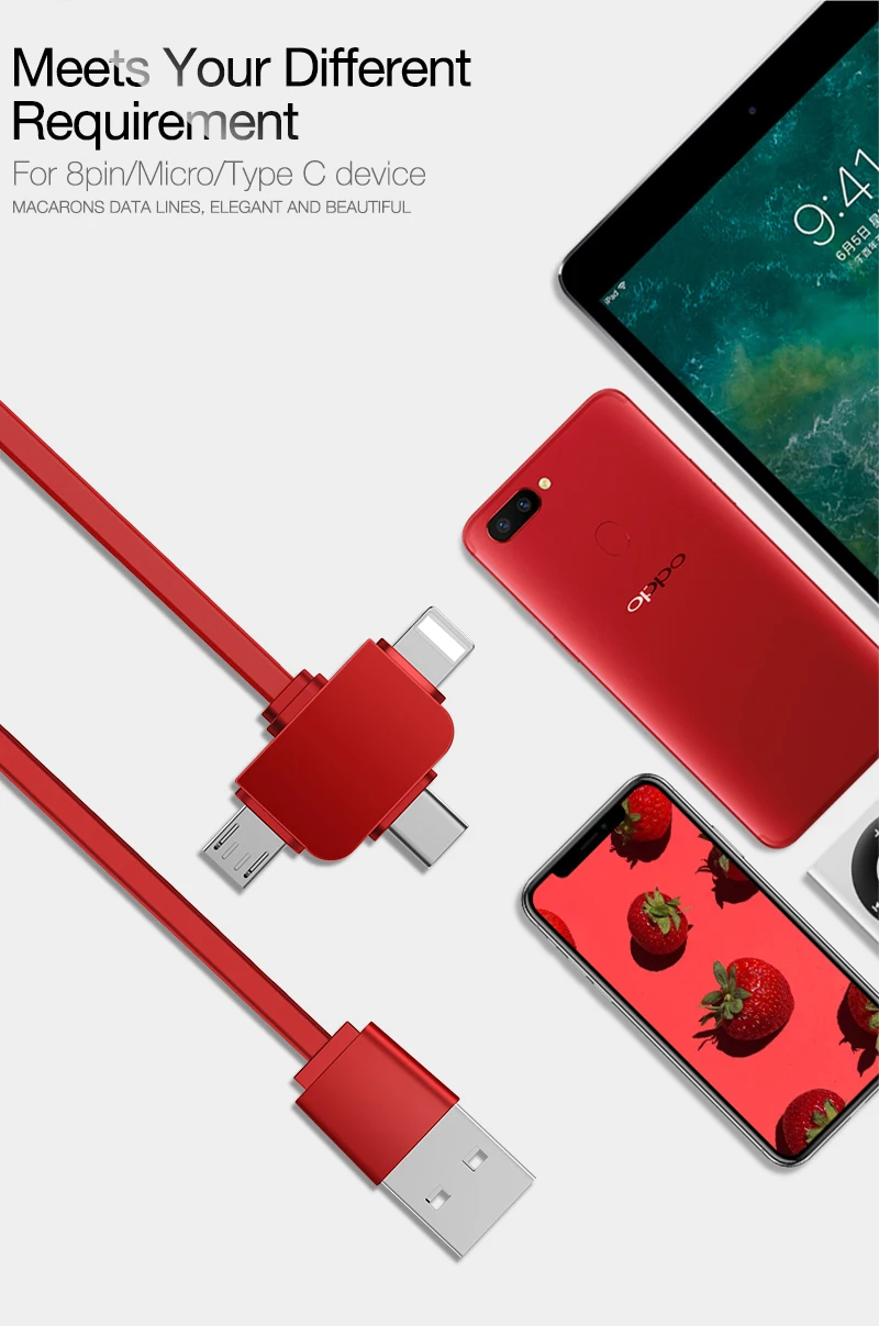 CAFELE USB Type C Cable Fast Charge 3 in 1 retractable Micro usb cable for iphone x xr 7 redmi Huawei Support Data sync