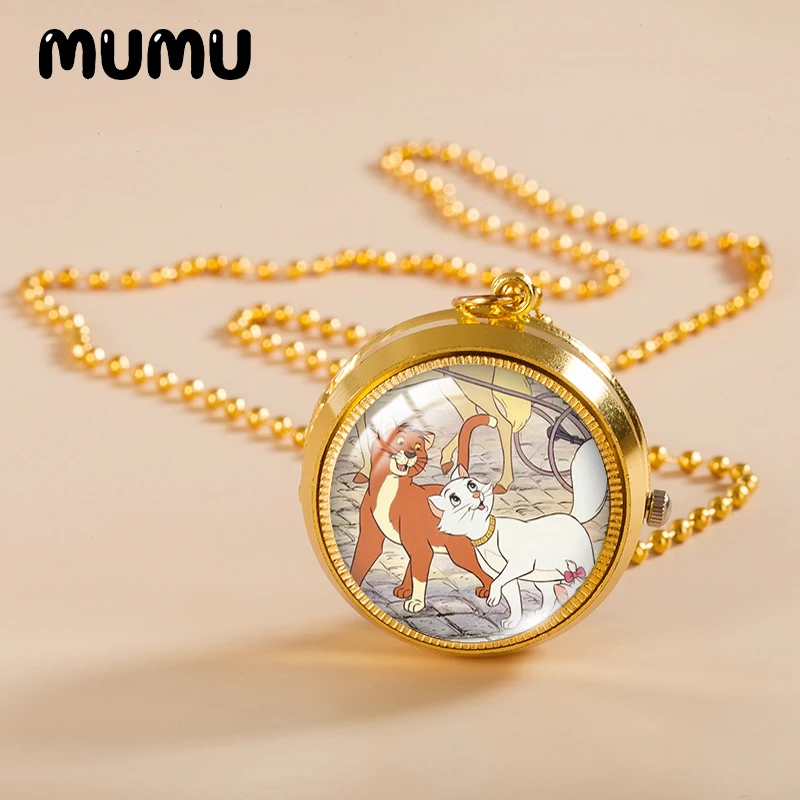 Новинка 2021 карманные часы аристократы ожерелье милые кошки золотой цвет