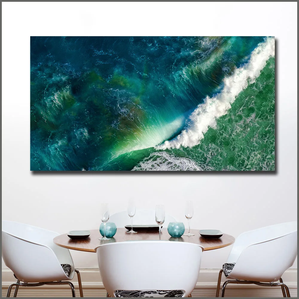 

Home Art HD Abstract Ocean Wave Modern Decorative Canvas Painting wall pictures for living room Blue Water Picture Public Wall