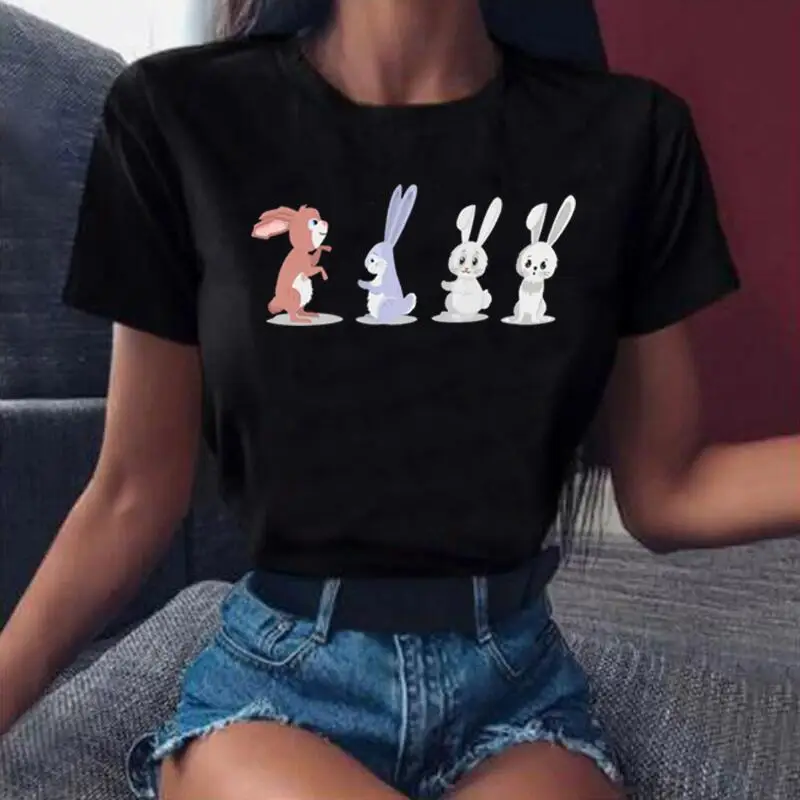 

Fashion Cartoon Rabbit Print Woman Tshirts Casual Summer T Shirt Women Tops Funny Short Sleeve Tee Shirt Femme Camiseta Mujer