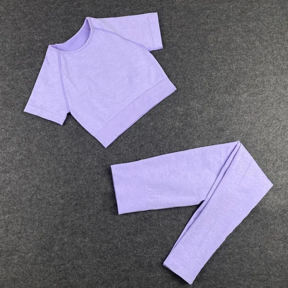 

2Pcs Yoga Suit Sets Women Short sleeve t shirt Tops Seamless Leggings Gym Clothes Fitness Training Tight Pants Running Tracksuit