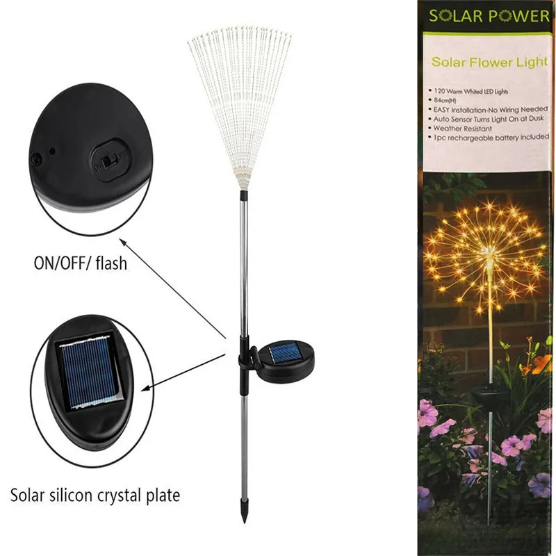 ZANCAKA 120Leds Solar Energy Ground Inserted Dandelion Lamp Firework Garden Plant Path Waterproof Light For Outdoor Decor | Лампы и