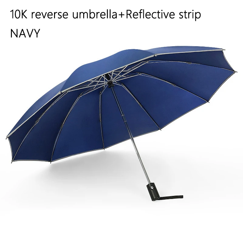 10-Reflective StripN Бизнес-зонт, мужские черные ветрозащитные 10K Автоматические Складные складные зонты с обратным отражением, женский зонт для гольфа, идеи подарка - Цвет: 10-Reflective StripN