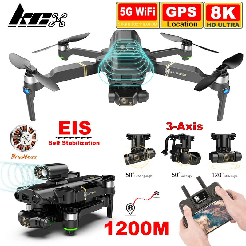 

KCX Obstacle Avoidance Camera Drones HD 8K GPS 3-Axis Self Stabilization Gimbal 5G FPV 1.2km Brushless Drone RC Professional