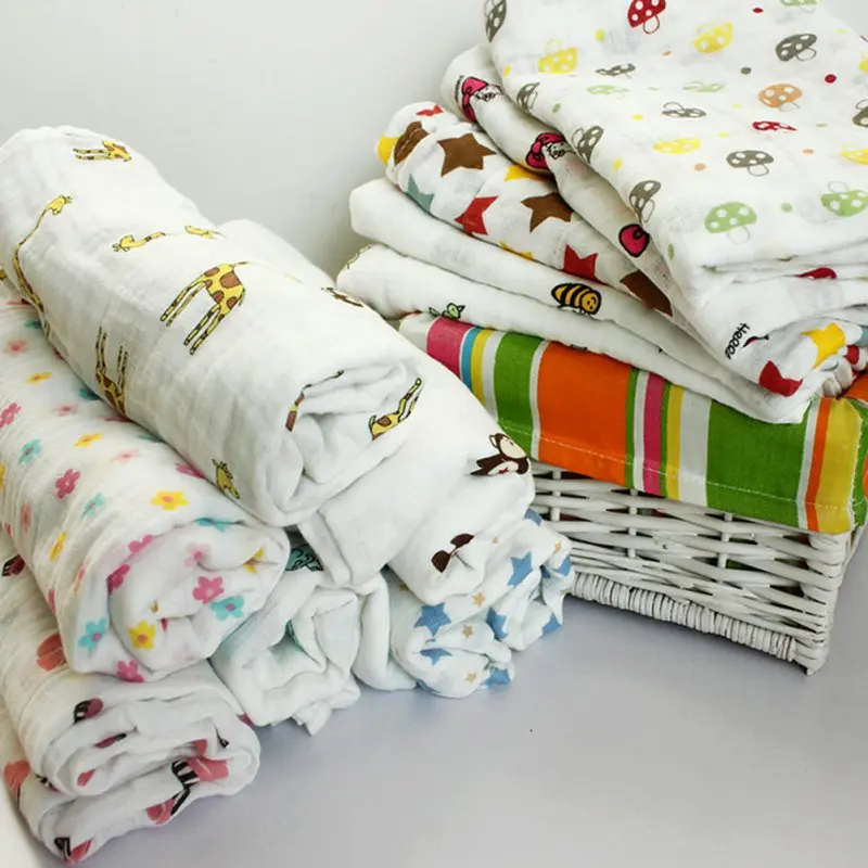 

120x120cm Winter Muslin Baby Cartoon Swaddles Blanket Newborn Infant Cotton Soft Autumn Warm Swaddle Towel