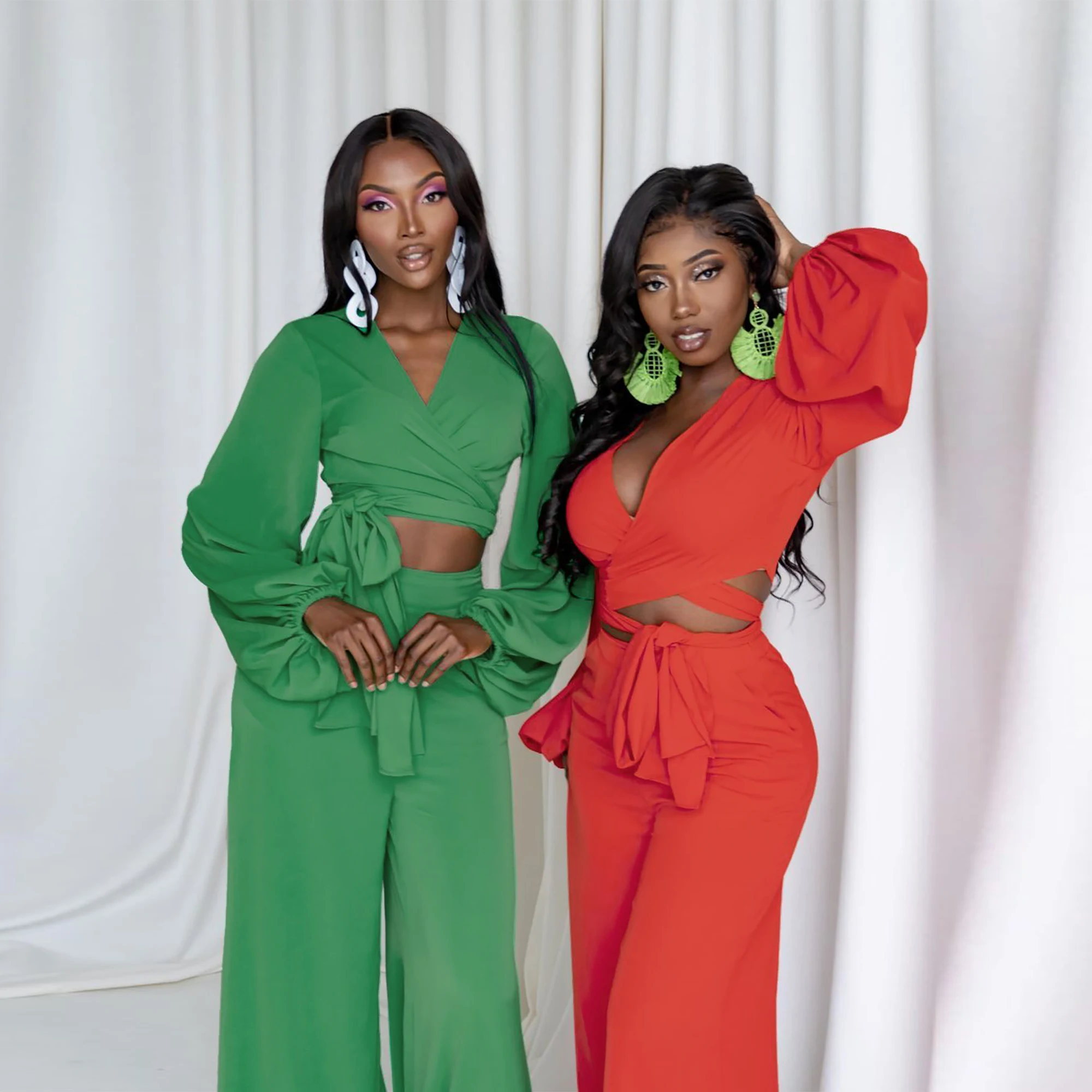 

2021 Women's Fashion The New Fall Commuter Dress Is A Pair Of Elegant Lace-Up Blouse With High Waist And Casual Wide-Leg Pants