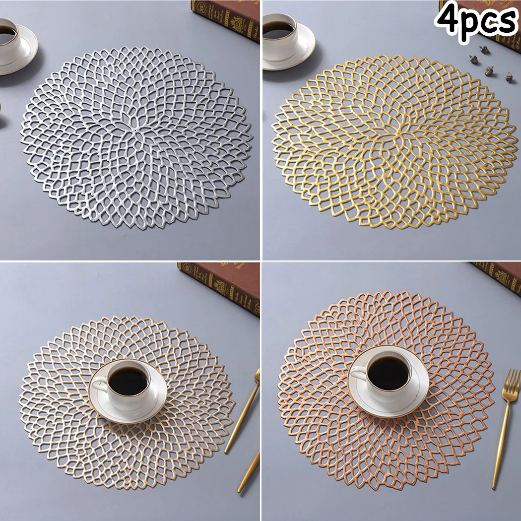 

4 Pcs Placemats Washable Round 38.5cm diameter Kitchen home cafe Durable