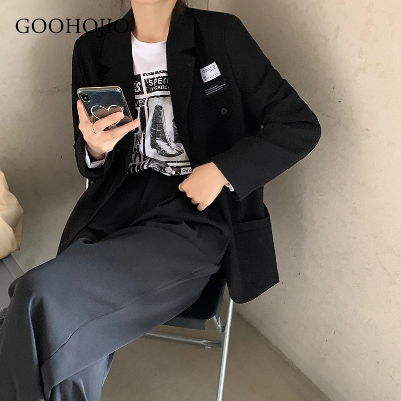 

GOOHOJIO 2021 New Spring and Autumn All-match Blazers Women Loose Mid-length Fashion Blazers for Women Long-sleeved Women Blazer