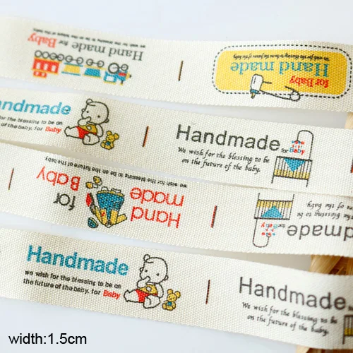handmade for baby 100 м милый ребенок ручной работы дизайн печатных хлопчатобумажные ленты Ткань DIY отделка Швейные этикетки ручной работы аксессуары - Цвет: handmade for baby