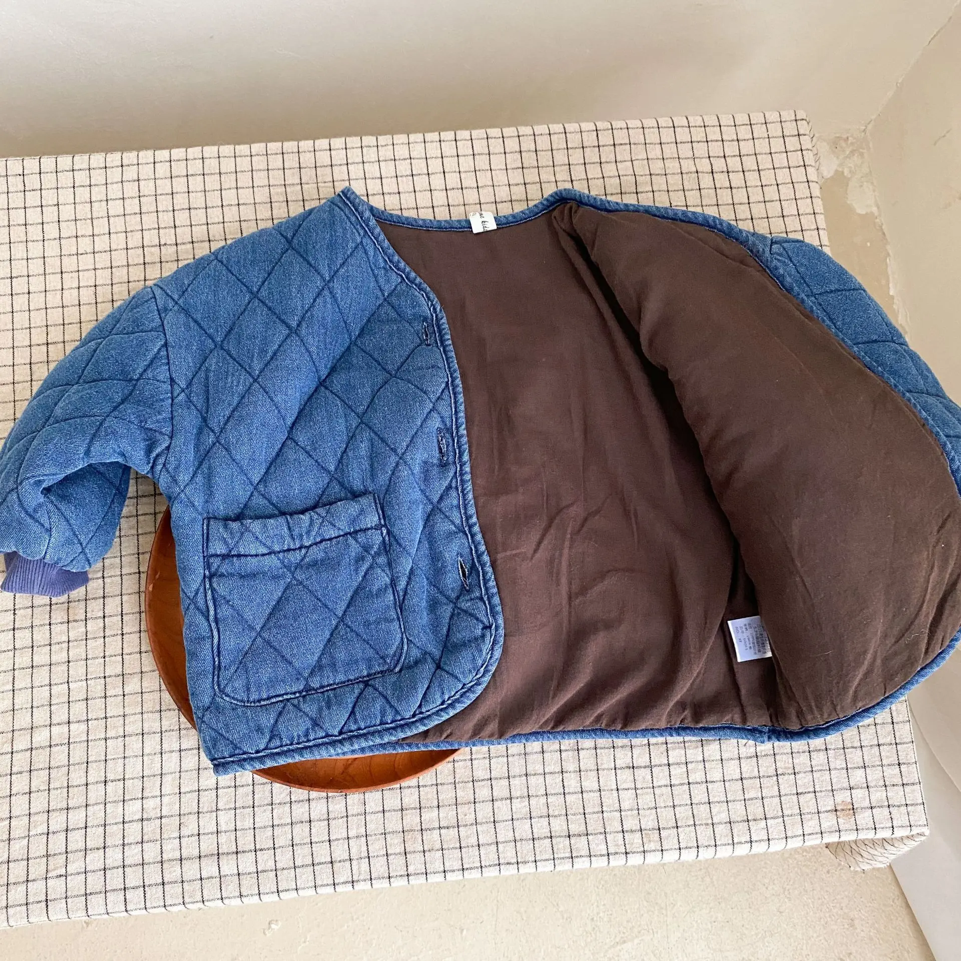 Зимние джинсовые стеганые куртки унисекс для мальчиков и девочек | Детская