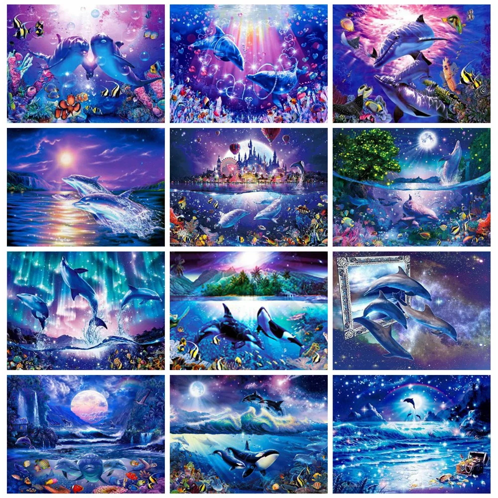 

Miaodu Full Square/Round Diamond Painting Dolphin Cross Stitch Handmade Gift Diamond Embroidery Animal Home Decor