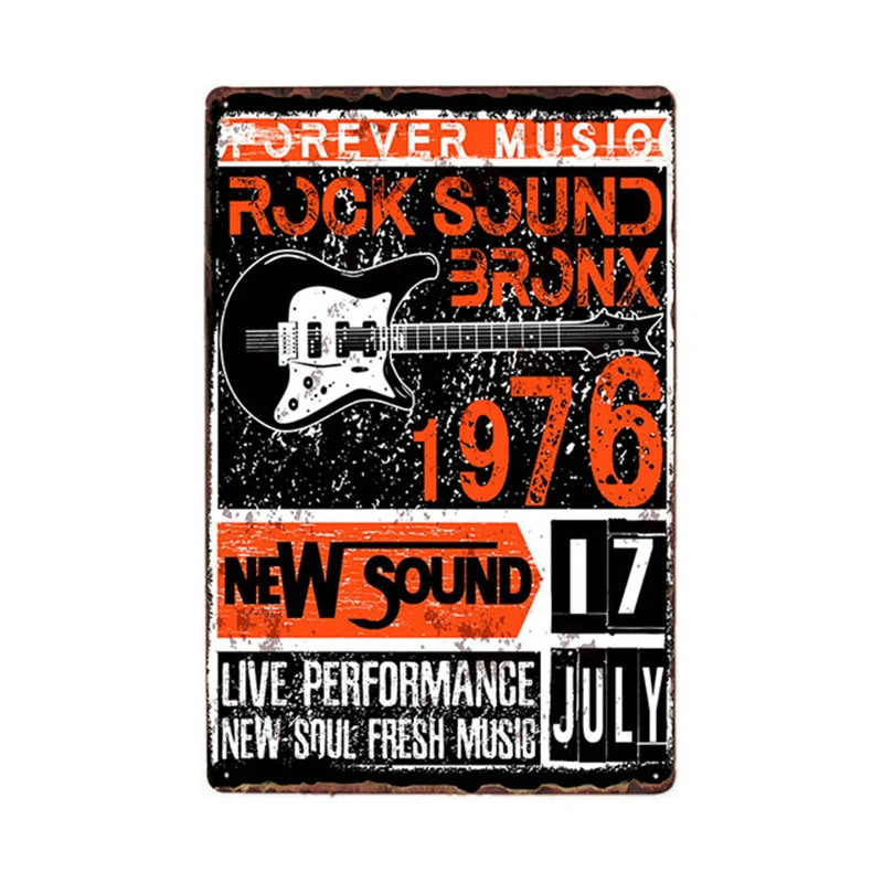 Rock Music Metal Tin Sign Beer Bar Band Club Iron Painting Cafe Wall Pin Up Retro Plate Plaques Guitar Sketch |