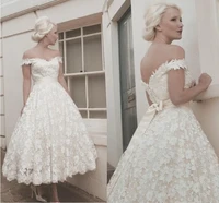 a limited real natural tea length line off shoulder appliques vintage short wedding dresses tea length modest bridal gowns 2015