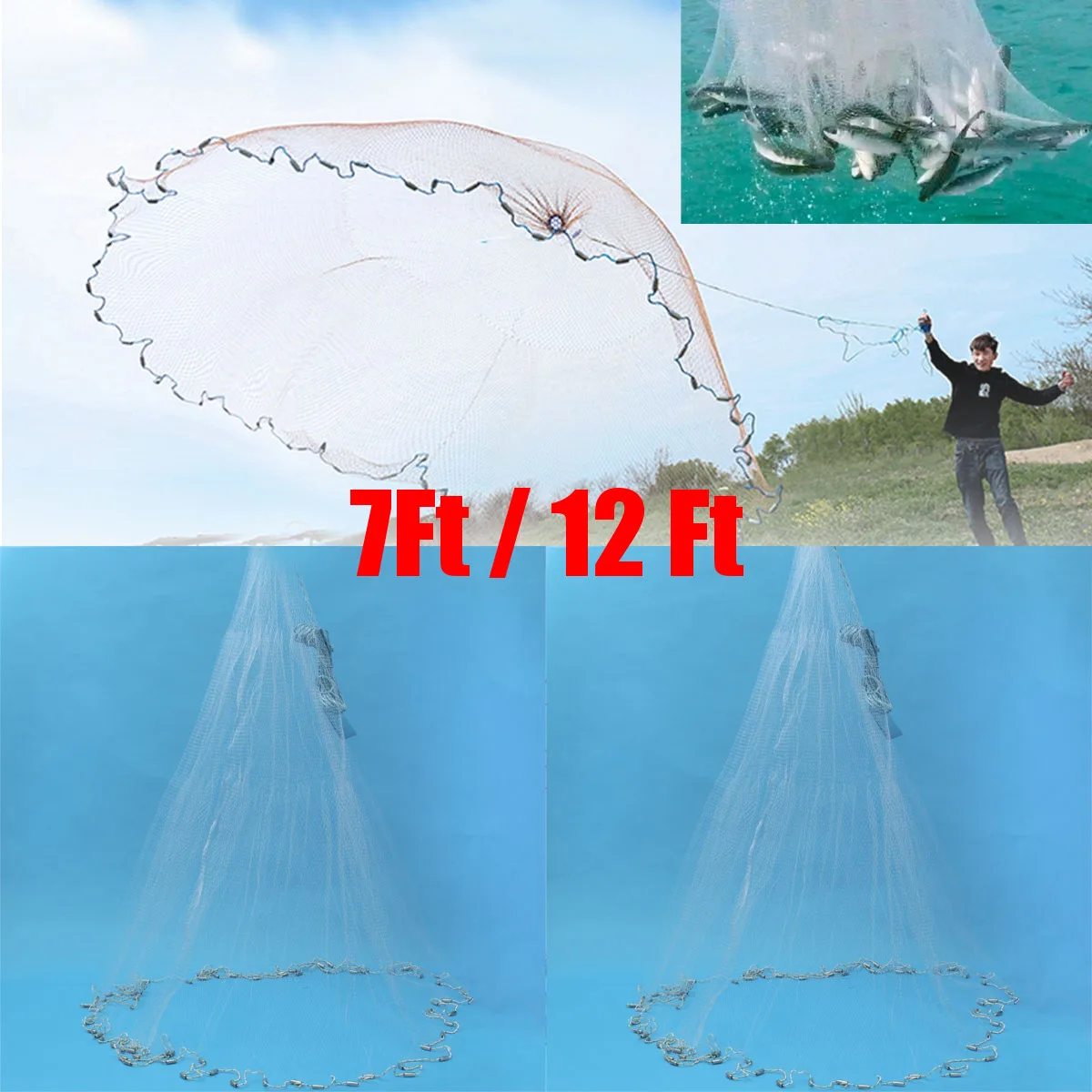 

Cast Net 7ft/12ft Hand Cast Net Mesh High Quality Nylon American Style Fishing Network Sport Throw Fishing Net