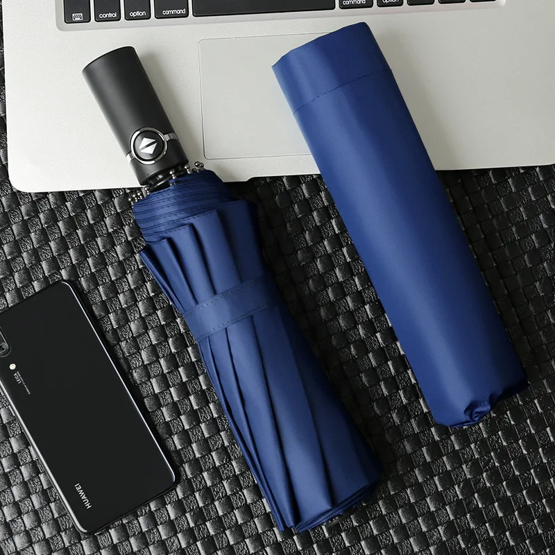 12 кости Автоматический складной черный пластиковый мужской бизнес зонтик для