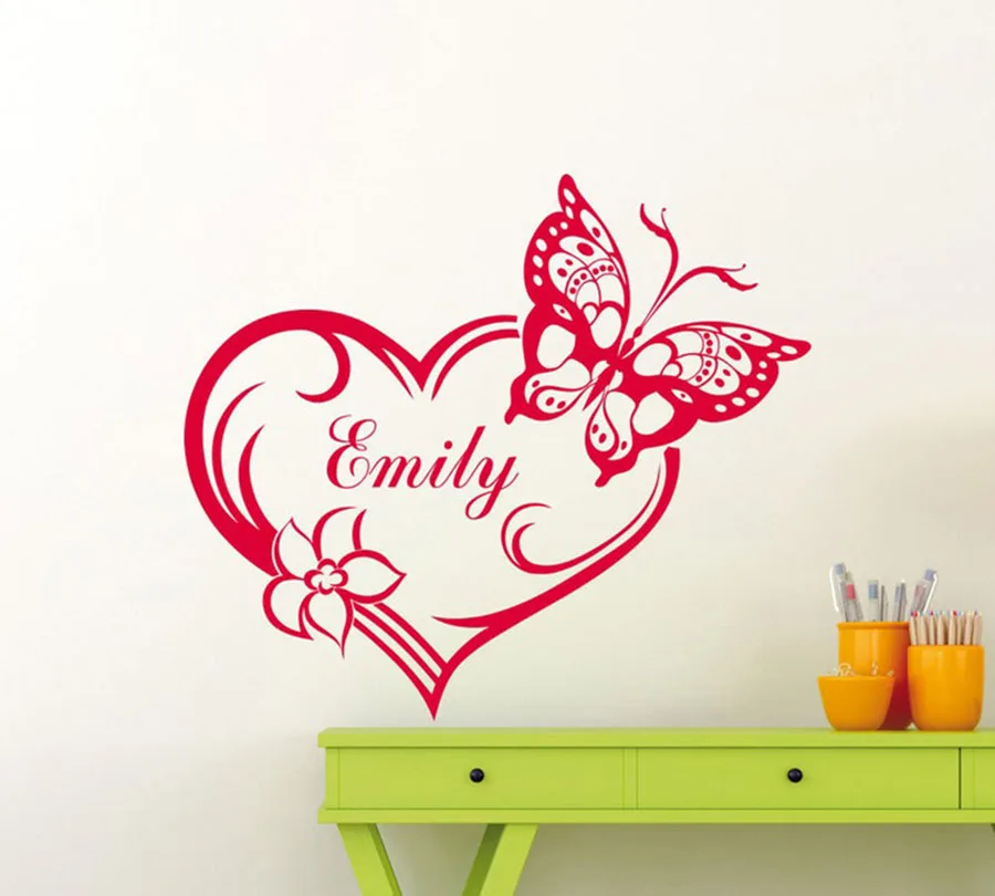 Персонализированные настенные наклейки для девочек с изображением сердца