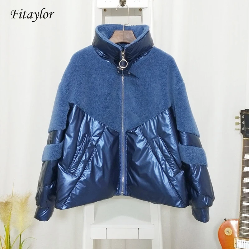 Fitaylor зимние свободные белые пуховики на утином пуху Женская Лоскутная парка из