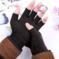 pure color fingerless knitted gloves unisex winter warm knitted gloves mens solid fingerless elastic mittens fingerless gloves