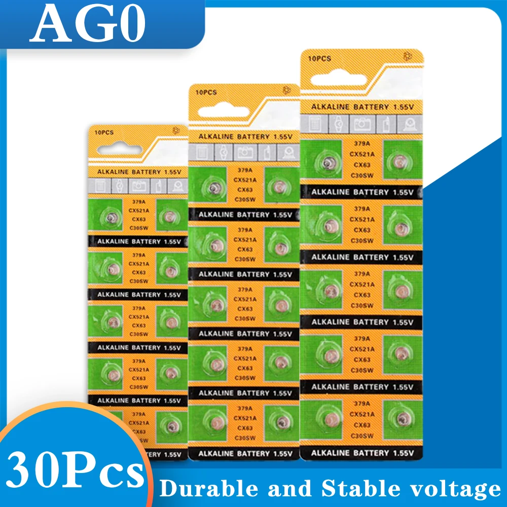 30 шт. AG0 кнопочные батареи SR521 LR63 379A щелочные для монет 1 55 в 379 SR63 часов игрушки