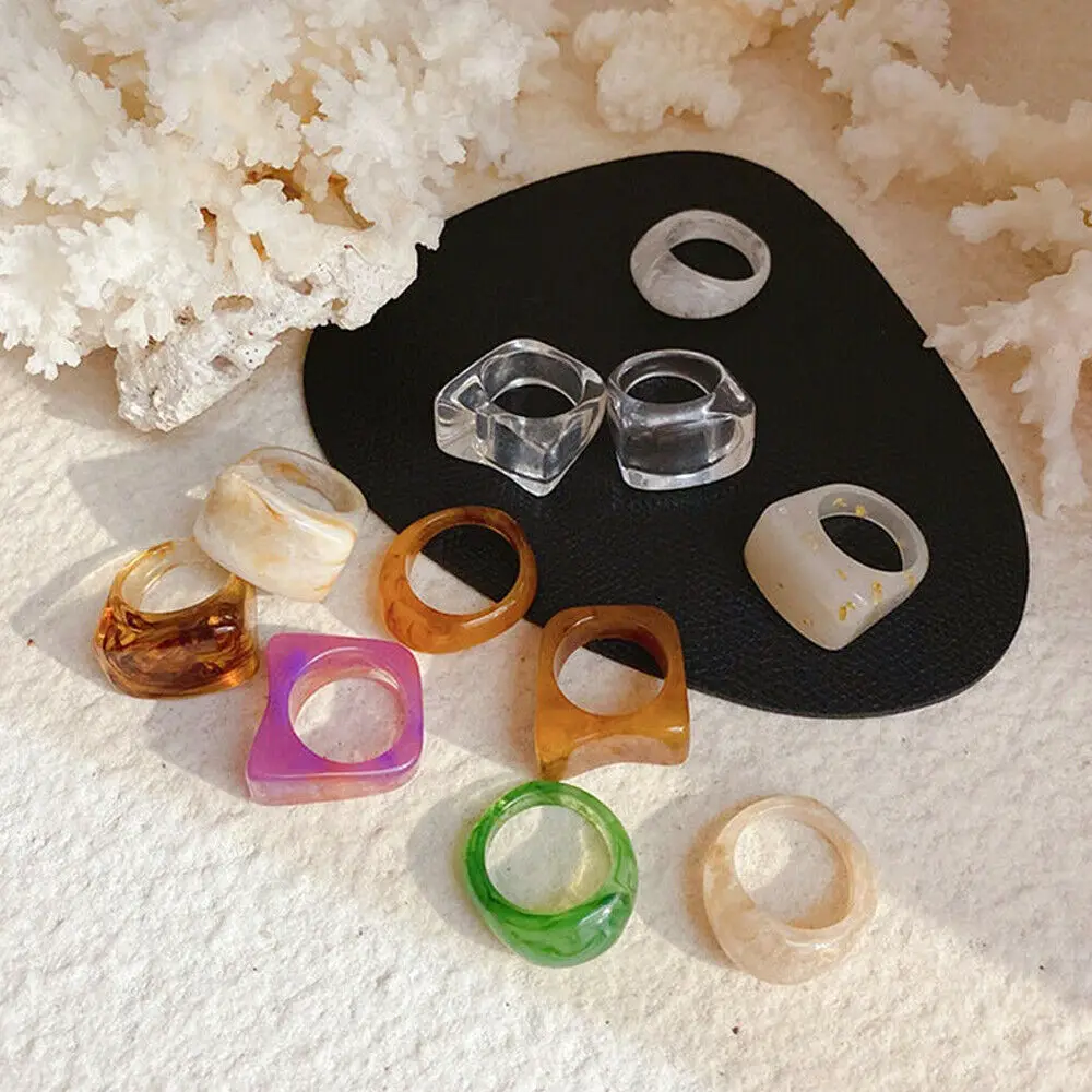 

Vintage Transparent Resin Colorful Rings Chic Colorful Acrylic Geometric Irregular Ring for Women Girl's Party Jewelry One Size