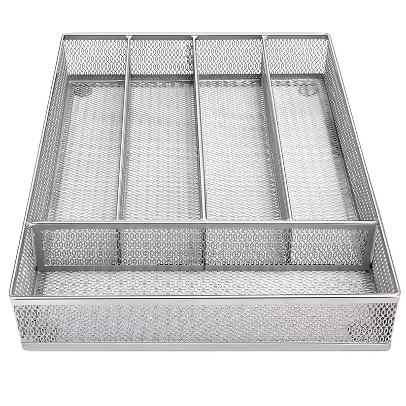 

Flatware Tray Utensil Drawer Organizer Kitchen Utensil Cutlery Tray Mesh Designing with Foam Feet Multi Compartments